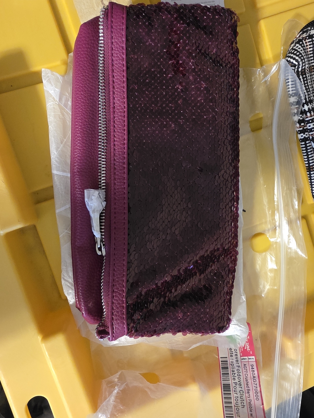 thirty-one Sequined Cosmetic Clutch in Deep Plum